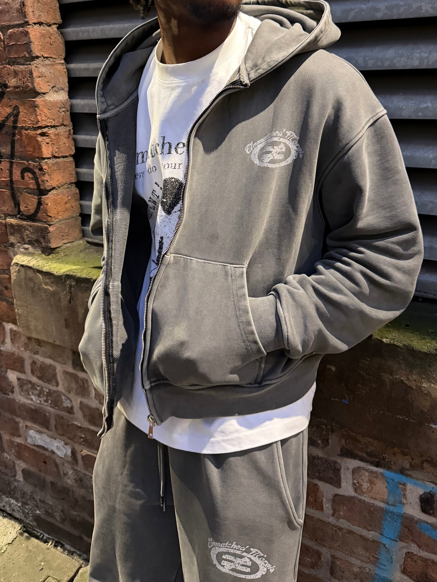 Washed Grey Zip Hoodie