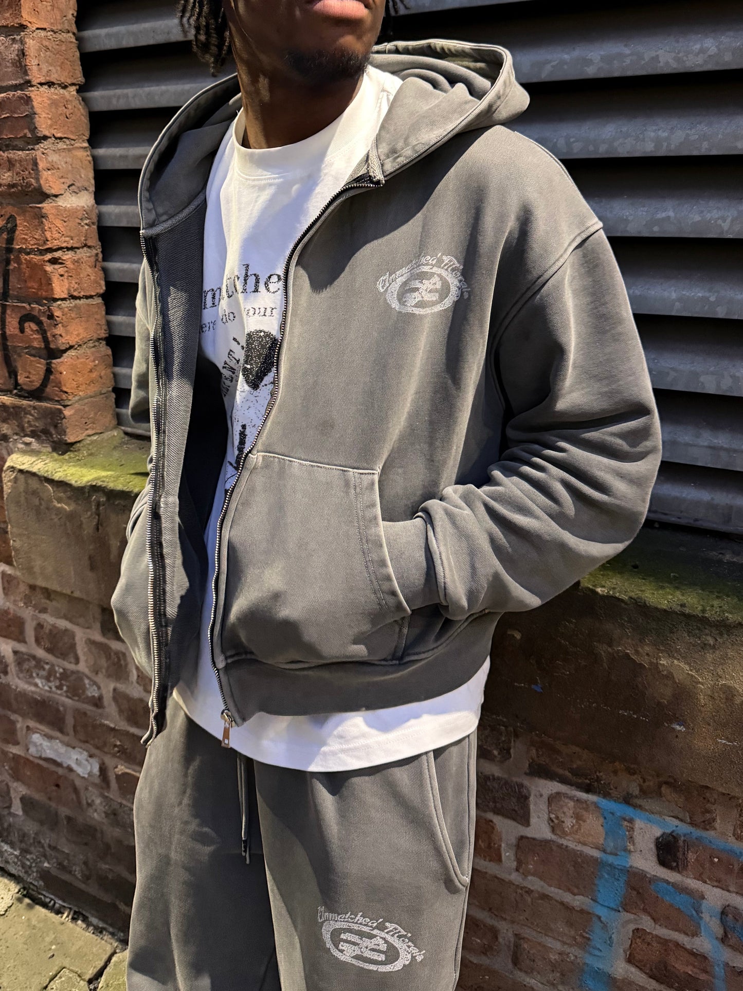 Washed Grey Zip Hoodie