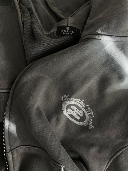 Washed Grey Zip Hoodie